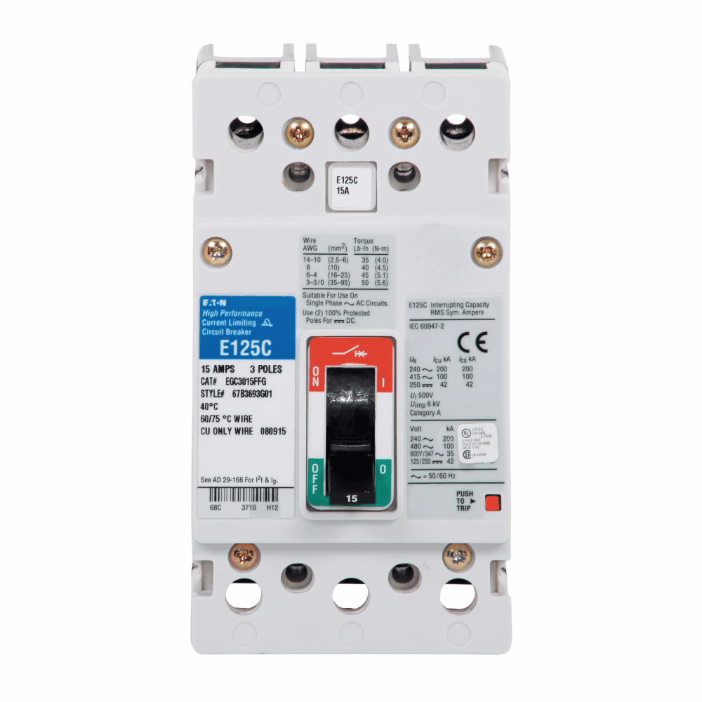 Eaton EGB3070FFG EGB3070FFG Eaton - Eaton Series G molded case circuit breaker, EG-frame, EG, Complete breaker, Fixed thermal, fixed magnetic trip type, Three-pole, 70A, 600Y/347 Vac, 25 kAIC at 240 Vac, 18 kAIC at 480 Vac, Line and load, 50/60 Hz