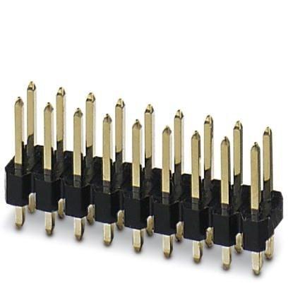 Phoenix Contact 2200700 Pin strip, color: black, type of contact: Male connector, number of potentials: 18, number of rows: 2, number of positions: 18, number of connections: 18, product range: PSTD 0,65X0,65/..-V, pitch: 2.54 mm, mounting: THR soldering, pin layout: Linear pinn