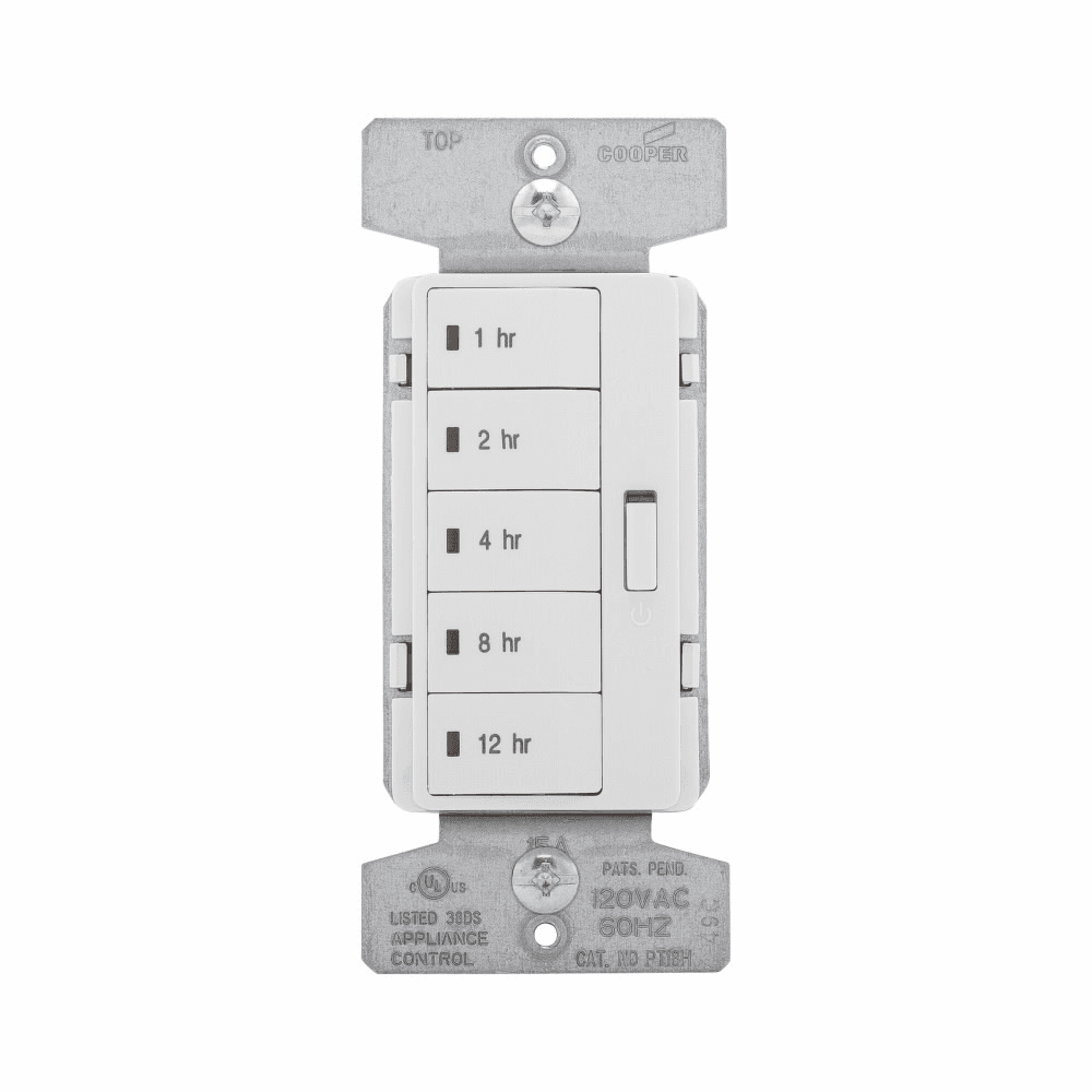 Eaton PT18H-W PT18H-W Eaton - Eaton Accell hour timer, 1, 2, 4, 8, 12 hour default time settings, 15A, 120V, Wire leads, Five button, White, Load type: Incandescent, halogen, MLV, ELV, fluorescent, CFL, LED, Single-pole, Polycarbonate, 1800W