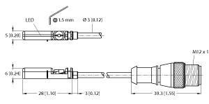 Turck BIM-UNT-AP6X-0.2-RS4T Magnetic Field Sensor, For Pneumatic Cylinders, Cable length (L) 0.2 m, For T-groove cylinders without mounting accessories, Optional accessories for mounting on other cylinder designs, One-hand mounting possible, Stable mounting, Magneto-resistive sensor, DC 3-wire, 10…30 VDC, NO contact, PNP output, Pigtail with male end, M12 x 1