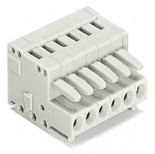 WAGO 734-112 WAGO 734-112 is a connector part of the MCS - MULTI CONNECTION SYSTEM, designed without breaking capacity as specified in DIN EN 61984, indicating it should not be connected or disconnected under load or when live. It adheres to IEC/EN 60664-1 standards, with nominal voltages of 160V in overvoltage category III/3 and 320V in category II/2, both with a rated impulse voltage of 2.5kV and a rated current of 10A. UL and CSA approvals are noted, with rated voltages of 300V and rated currents of 10A under both UL and CSA for Use Groups B and D. The connector features 12 connection points and supports a single connection type across one level, utilizing CAGE CLAMP technology for connection, suitable for solid and fine-stranded conductors ranging from 0.08 to 1.5mm2 (28 to 14 AWG), including those with insulated or uninsulated ferrules. The recommended strip length is 6 to 7mm, with a pole number of 12 and a pin spacing of 3.5mm. Its physical dimensions are 44.2mm in width, 13.4mm in height, and 18.6mm in depth, featuring variable coding, anti-rotation protection, and a female connector/socket type without locking for plug-in connections. The connector is made from light gray Polyamide (PA66), with a flammability class of UL94 V0, and uses Chrome-Nickel spring steel for the clamping spring and a copper alloy with tin plating for contacts. It operates within a temperature range of -60 to +100°C, has a fire load of 0.14MJ, and weighs 9g. This product is RoHS compliant, packaged in boxes of 50 pieces, and manufactured in Germany with a GTIN of 4044918493680.