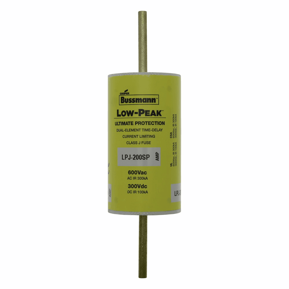 Cooper Bussmann LPJ-200SP LPJ-200SP Cooper Bussmann - Eaton Bussmann series LPJ fuse, Low-peak fuse, 200 A, Dual, Class J, Non-indicating, Bolted blade end x bolted blade end, Time delay,Current-limiting, 10 sec at 500%, 100 kAIC Vdc,300 kAIC at 600 V, Standard, 600 V, 300 Vdc