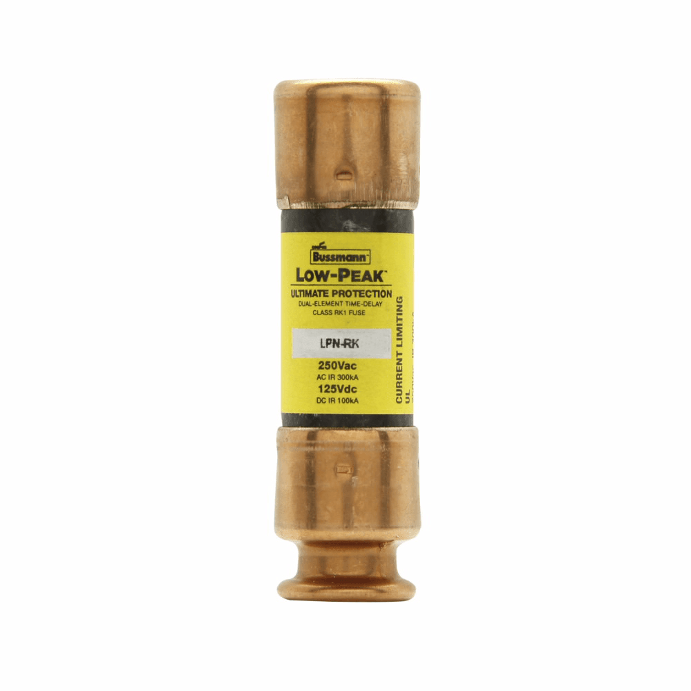 Cooper Bussmann LPN-RK-15SP LPN-RK-15SP Cooper Bussmann - Eaton Bussmann series LPN-RK fuse, Low-peak fuse, 15 A, Dual, Class RK1, Non-indicating, Ferrule end x ferrule end, Time delay,Current-limiting, 8 sec at 500%, 300 kAIC V,100 kAIC Vdc, Standard, 10, 250 V, 125 Vdc