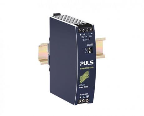 Puls CP5.121 PULS CP5.121 is a power supply unit designed for DIN rail mounting, featuring an aluminium housing and dimensions of W32mm x H124mm x D102mm. It operates within an ambient air temperature range of -25 to +70°C and has a net width of 32 mm. The unit offers a current consumption of 7A peak max inrush at both 230Vac and 120Vac inputs. Its efficiency rates are 0.94 at 230Vac input, 0.932 at 120Vac input, and 0.926 at 100Vac input. The CP5.121 provides a time delay of 350-400ms for start-up and a rise time of 30ms under nominal input with a constant full current load without load capacitance, and 50ms with 10mF load capacitance. It includes protection functions such as output overvoltage protection and overload/short-circuit protection, with the capability for series or parallel operation for increased output voltages or power. The unit is resistant to back-feeding loads up to 25V. Power dissipation/losses are 7.7W at full output load with 230Vac input and 8.8W with 120Vac input. The output stage capacitance is 2700 µF. Electrical durability varies with conditions, offering up to 839000 hours at 25°C with 5A output and 1AC 120Vac input. The ripple is 50mVpp across 20Hz to 20MHz at 50Ω. This AC/DC power supply unit, part of the CP-series, is designed with a 20% power reserve, DC-OK relay contact output, and screw-clamp connections. It supports a supply voltage range of 85Vac-264Vac for AC and 110Vdc-150Vdc for DC, with a rated current of 10A at 12Vdc, and provides an adjustable output voltage of 12Vdc-15Vdc. The hold time is 35ms at both 120/230Vac input.