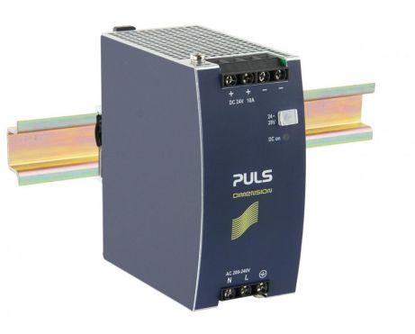 Puls CS10.244 PULS CS10.244 is a DIN rail mounting power supply unit encased in an aluminium housing, designed for an ambient air temperature range of 0 to +70°C. It has a net width of 60mm and dimensions of W60mm x H124mm x D117mm. This unit operates with a current consumption of 2.2A at 230Vac input for full 24Vdc output, with a peak inrush current of 59A at 230Vac input. It features an efficiency of 0.913 at 230Vac input. The CS10.244 has a start-up delay of 220ms and a rise time of 35ms to 75ms depending on the load capacitance. It includes protection functions such as output overvoltage protection, NTC for input inrush current limiting, and overload/short-circuit protection. The unit supports series or parallel operation for redundancy and is resistant to back-feeding loads up to 35V. Power dissipation/losses are 22.9W at full output load, with an output stage capacitance of 7000µF. Its electrical durability ranges from 64000 to 334000 hours, depending on the operating conditions. The ripple is 50mVpp across a 20Hz to 20MHz range. This AC/DC power supply unit, part of the C-Line series, offers a 20% power reserve, DC-OK relay contact output, and screw-clamp connections. It accepts a supply voltage of 180Vac-264Vac, with a rated current of 12A at 24Vdc under 45°C and a rated power of 288W under the same temperature conditions. The output voltage is adjustable between 24Vdc and 28Vdc, featuring a 100mV turn-ON overshoot and a hold time of 45ms at 230Vac input.