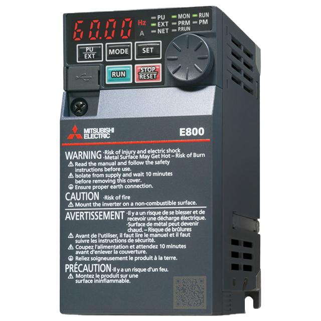 Mitsubishi Electric FR-E840-0016EPB-60 Variable Frequency Drive, 480 VAC, 3 phase, 0.4KW (ND), Ethernet + SIL2/PLd, Protocol group B, 50 Hz, with coating