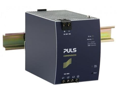 Puls XT40.482 PULS XT40.482 is a power supply unit part of the X-series, designed to function as an AC/DC PSU/converter with a semi-regulated 25% power reserve and a DC-OK relay contact output. It operates with a supply voltage of 3x432-528Vac (440Vac / 480Vac / 500Vac / 525Vac nominal; 47-63Hz), a turn-on voltage of 3 x 390Vac, and a shutdown voltage of 3 x 355Vac. The unit's dimensions are W96mm x H124mm x D159mm, and it is housed in an aluminium casing with screw-clamp connections for installation. It supports a rated current of 20A at 48Vdc and is designed for DIN rail mounting in a 3-phase (3AC) network. The XT40.482 can operate in ambient air temperatures ranging from -25 to +70°C. It has a peak inrush current consumption of 4A (at 3x480Vac input), a rated power of 960W at 48Vdc (1200W for typ. 15s), and includes protection functions such as output overvoltage protection (57.2Vdc max.) and overload/short-circuit current protection. The unit is not intended for parallel operation to increase output power but can be used in a 1+1 redundancy setup for higher system availability. It features an efficiency of 0.96 (at 3x480Vac input), a 350ms start-up delay, and a hold time of 3.1ms at 3x480Vdc input. Power dissipation losses are 40W at full output load, and it has an electrical durability of up to 15 years or 131400 hours at 25°C with a 20A output. The output stage capacitance is 7600µF, and the ripple is 2500mVpp (20Hz...2KHz; 50Ω).