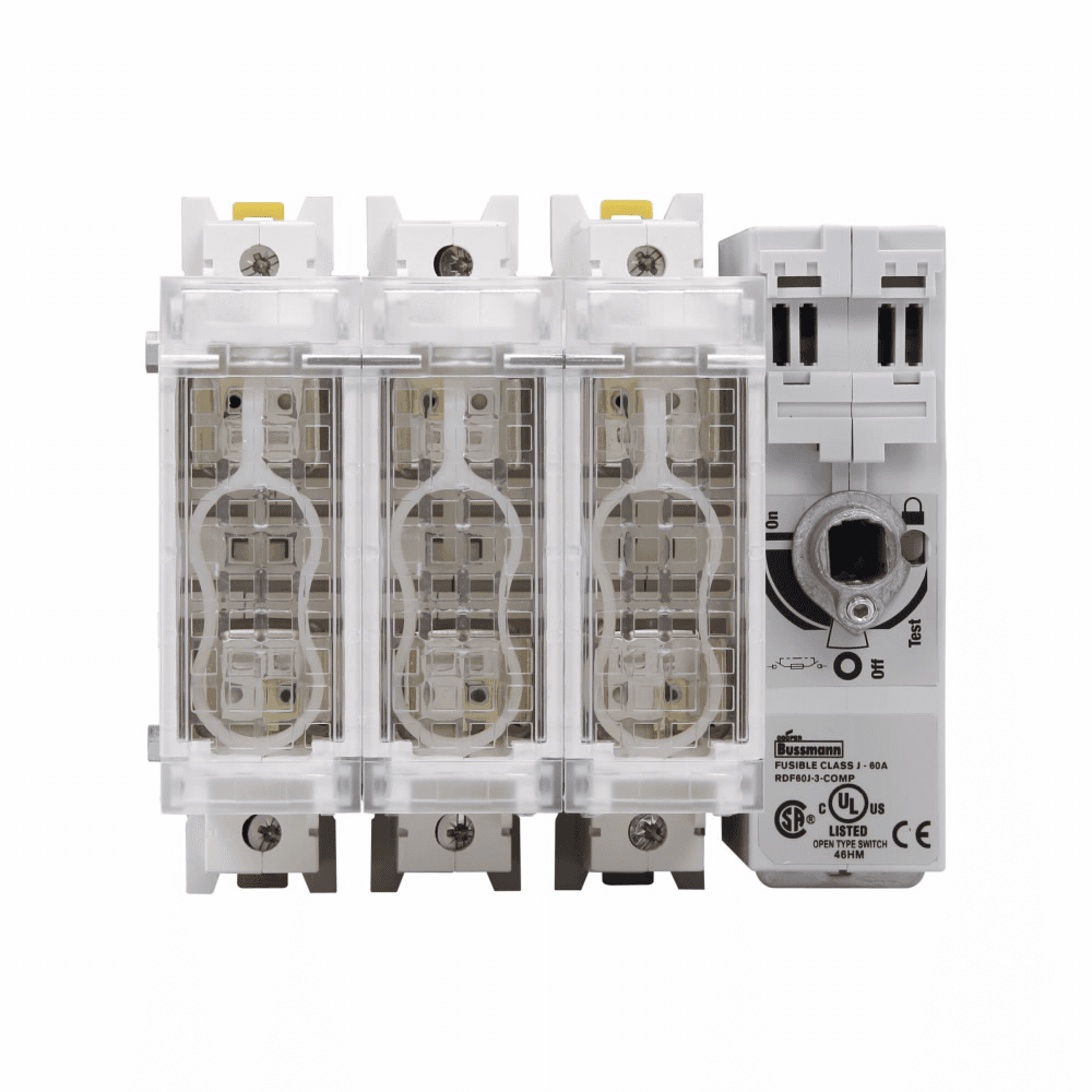 Cooper Bussmann RDF60J-2-COMP RDF60J-2-COMP Cooper Bussmann - Eaton Bussmann series RDF fused rotary disconnect switch, Compact switch, Front/side handle operation, Flange, 600 Vac, 250 Vdc, 60A, Fused disconnect switch - RDF60J-2-COMP