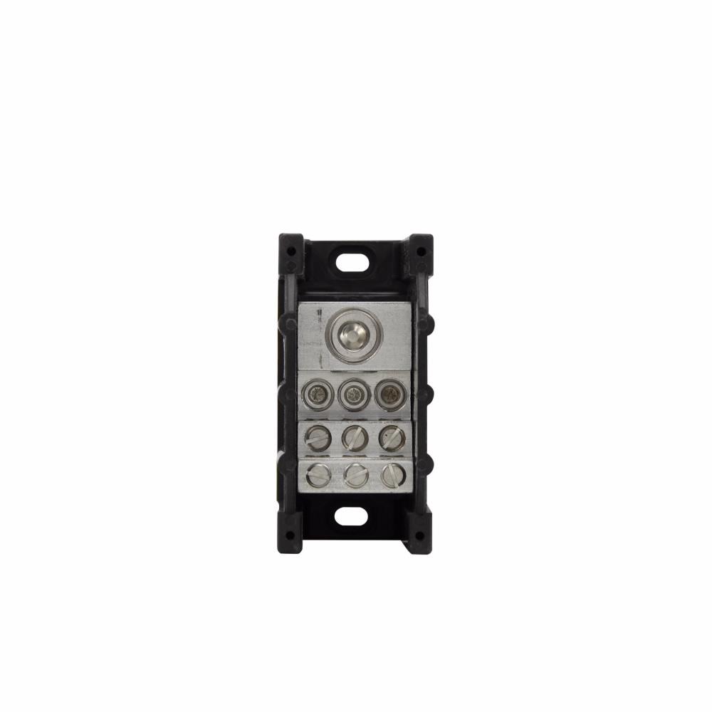 Eaton PDB371-1 Eaton Bussmann series PDB power distribution block, IP-20 Finger-safe, 600 Vac, 600 Vdc, 310A, Power distribution block, Single-pole, SCCR: 200 kA (6 To 1/0 AWG), 100 kA (12 To 1/0 AWG), Panel, Tin-plated aluminum connectors