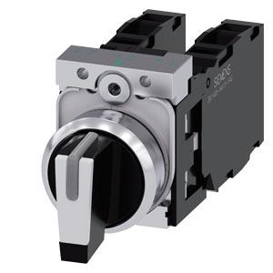 Siemens 3SU1150-2BL60-1LA0 Selector switch, illuminable, 22 mm, round, metal, shiny, white, selector switch, short, 3 switch positions I-O-II, latching, actuating angle 2x45°, 10:30h/12h/13:30h, with holder, 2x1NO+1NC, screw terminal