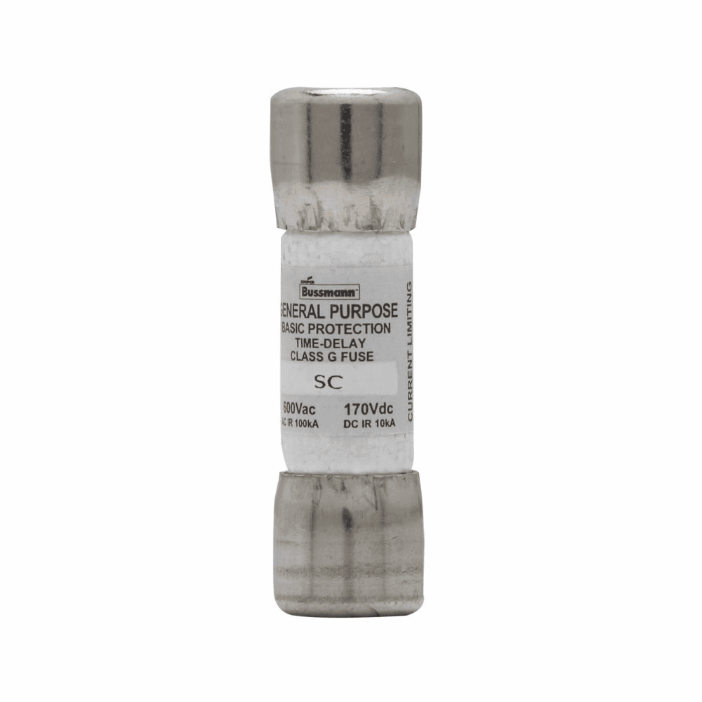 Cooper Bussmann SC-20 SC-20 Cooper Bussmann - Eaton Bussmann series SC fuse, Current-limiting time-delay fuse, Rejection style, 20 A, Class G, Non-indicating, Ferrule end x ferrule end, 12 sec at 200%, 10 kAIC at 170 Vdc,100 kAIC at 600 Vac, Standard, 600 V, 170 Vdc