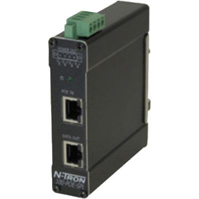 Red Lion 100-POE-SPL-48 Red Lion 100-POE-SPL-48 is a PoE splitter designed to enable devices that are not PoE capable to be connected and powered through a Cat.5 cable. It features one RJ45 port for data and PoE input and another RJ45 port for data output, along with a 48Vdc output terminal block. This splitter delivers a 48Vdc, 15W output and is designed for DIN rail mounting. The metal case encloses the components, ensuring durability. It operates within an ambient air temperature range of -40 to +85°C and utilizes Ethernet as its communication protocol.