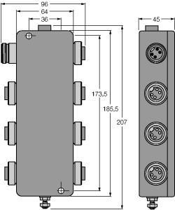 Turck JBBS-48SC-M613/EX PROFIBUS-PA, IP67 junction box, 6-channel, , Junction box for wall mounting with stainless steel 7/8 flange connections, Short-circuit protection per drop line/spur, , Integrated terminating resistor (activatable), Cable shielding: Capacitive or direct connection to housing potential selectable via switch, Isolated support terminal for optional protective conductor incorporated in cable, Powder-coated die-cast aluminium housing, Pressure compensation element protects against condensation, Connec