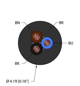 Turck BLK,PVC,3X24,AWM,MSHA General Purpose Cable, Reelfast™ Bulk Cable, General Purpose Cable, Black PVC jacket, 3X24 AWG, -40 Cold Bend Rating, Flame Ratings: UL1061, CSA FT1, UL/CSA AWM 300V