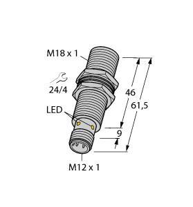 Turck BI8U-M18M-VP6X-H1141 Inductive Sensor, With Extended Switching Distance, Rated switching distance 8 mm, Flush, Threaded barrel, M18 x 1, Chrome-plated brass, Factor 1 for all metals, Protection class IP68, Resistant to magnetic fields, Large switching distance, Recessed mountable, DC 4-wire, 10…30 VDC, Changeover contact, PNP output, M12 x 1 male connector