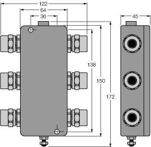 Turck JBBS-49SC-T415/3G FOUNDATION fieldbus, IP67 junction box, 4-channel, , Junction box for wall mounting with PVC cable glands M20 x 1.5, Short-circuit protection per drop line/spur, , Integrated terminating resistor (activatable), Cable shielding: Capacitive or direct connection to housing potential selectable via switch, Isolated support terminal for optional protective conductor incorporated in cable, Powder-coated die-cast aluminium housing, Pressure compensation element protects against condensation, Connection