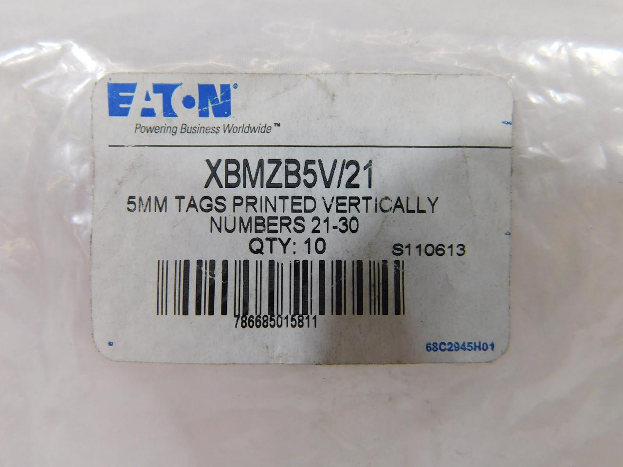 Eaton XBMZB5V/21 Eaton, ZB5 Tags Vertically Numbered, 21-30 number sequence, Used with: 5.2 mm Wide Terminal blocks