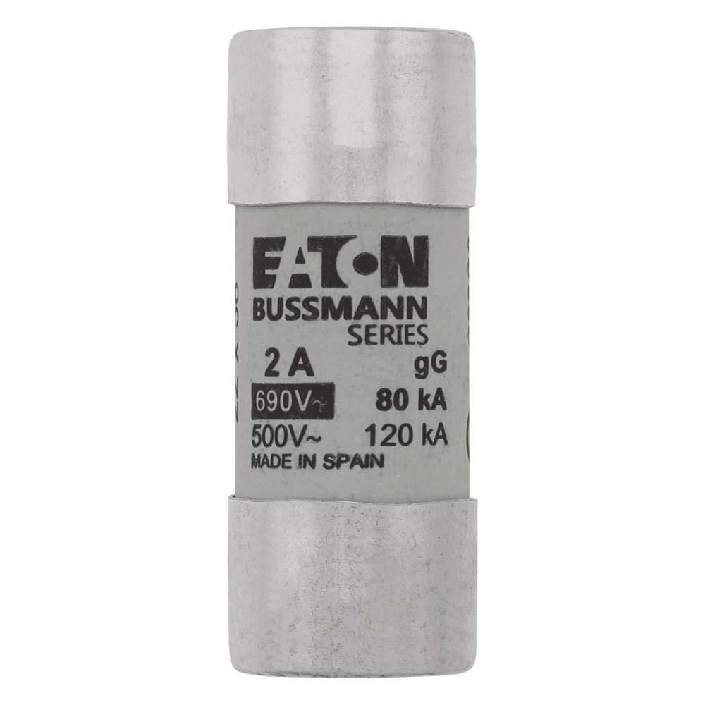 Cooper Bussmann C22G2 C22G2 Cooper Bussmann - Eaton Bussmann series low voltage 22 x 58 mm cylindrical/ferrule fuse, rated at 690 Volts AC, 2 Amps, 80 kA Breaking capacity, class gG/gL, without indicator, compatible with a CH22 Modular fuse holder