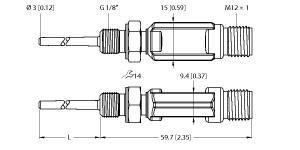 Turck TTM-103A-G1/8-LIUPN-H1140-L024 Temperature Detection, With Current Output and PNP/NPN Transistor Switching Output, Immersion sensor, Miniature design, Parameterizable via IO-Link, Analog output 4…20 mA (2-wire), Switching output, Process connection G1/8 male thread, "