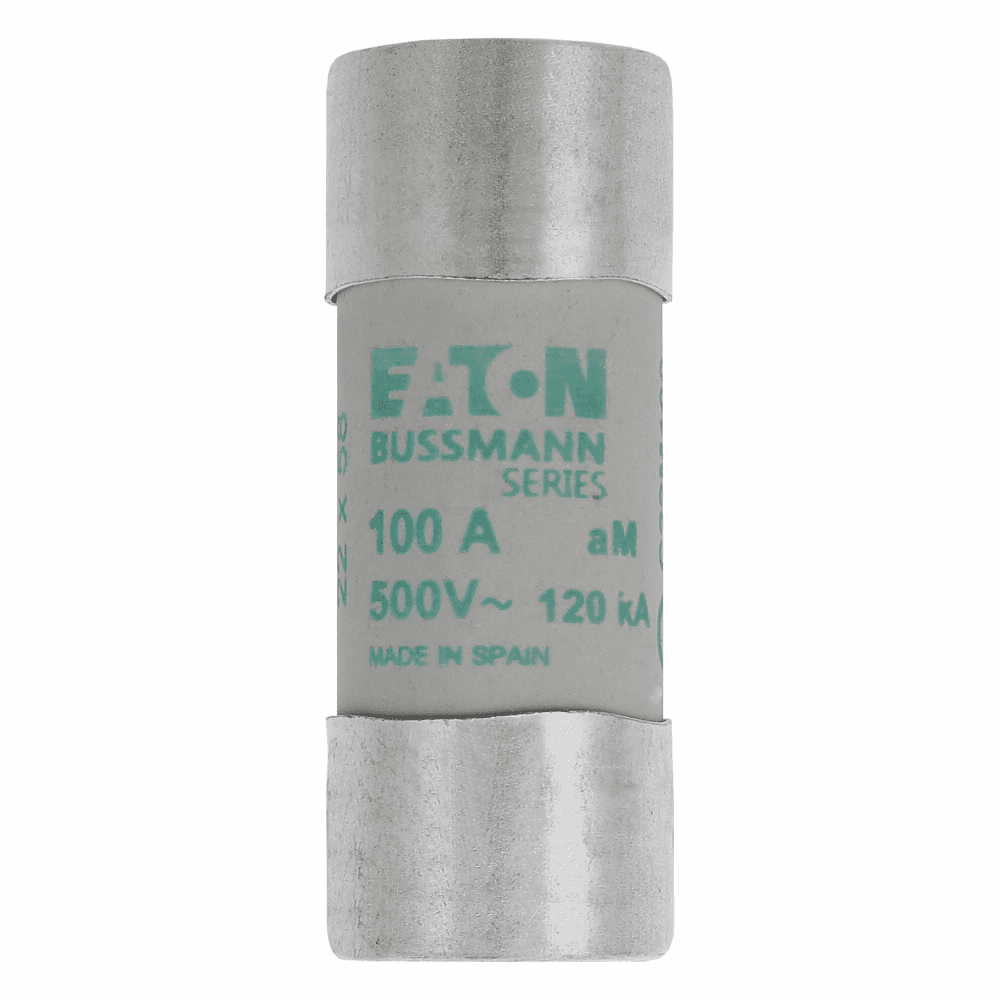 Cooper Bussmann C22M100 C22M100 Cooper Bussmann - Eaton Bussmann series low voltage 22 x 58 mm cylindrical/ferrule fuse, rated at 500 Volts AC, 100 Amps, 120 kA Breaking capacity, class aM, without indicator, compatible with a CH22 Modular fuse holder