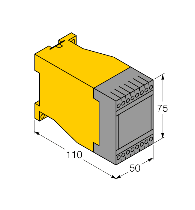 Turck MS24-112-R Rotation speed monitor, 1-channel, , Rotation speed monitoring for overspeed or underspeed, Monitoring range: 25 mHz…50 Hz (1.5…3 000), min-1, ), Line monitored for wire-break/short-circuit, Removable terminal blocks, One relay output as changeover contact, Start-up bypass, activatable, Complete galvanic isolation, Input reverse-polarity protected