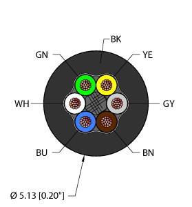 Turck BLK,TPE,6X24,AWM,FL20,CTRACK Flexlife™ Cable, Reelfast™ Bulk Cable, Flexlife™ Cable, Black TPE jacket, 6X24 AWG, -40 Cold Bend Rating, Flame Ratings: UL1061, CSA FT1, Flexlife® and C-Track Approved, UL/CSA AWM 600V