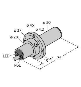 Turck FCS-K20-AP8X Flow Monitoring, Immersion Sensor with Integrated Processor, Cable length (L) 2 m, Immersion sensor, Flow sensor for gaseous media, Calorimetric principle, Adjustment via potentiometer, Mounting flange, plastic, included, Status display via 2-color LED, Plastic sensor housing, 3‐wire DC, 19.2…28.8 VDC, NO contact, PNP output, Cable device