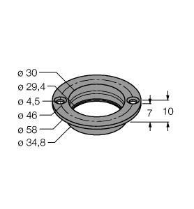 Turck MF-R30 Accessories, Mounting Flange, , Using the mounting flange, it is possible to mount the tag TW-R30-M-B128 (-K2) on or in metal with 2 screws