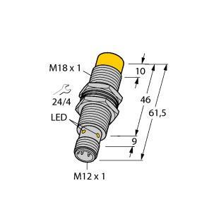 Turck NI12U-EM18-AN6X-H1141/S395 Inductive Sensor, Rated switching distance 12 mm, Non-flush, Threaded barrel, M18 x 1, Stainless steel, 1.4301, Factor 1 for all metals, Protection class IP68, Resistant to magnetic fields, Extended temperature range, High switching frequency, DC 3-wire, 10…30 VDC, NO contact, NPN output, M12 x 1 male connector