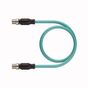 Turck RSSD RSSD 441-2M Extension Cable, Cable length (L) 2 m, M12, Male, Straight, 4-pin, D-code, M12, Male, Straight, 4-pin, D-code, Industrial Ethernet Cable, fieldbus type: Ethernet CAT5E, Teal TPE jacket, shielded, 2UTPX24 AWG, -40 Cold Bend Rating, Flame Ratings: UL 1685, UL1061, Flexlife® and C-Track Approved, Cable length: 2 m