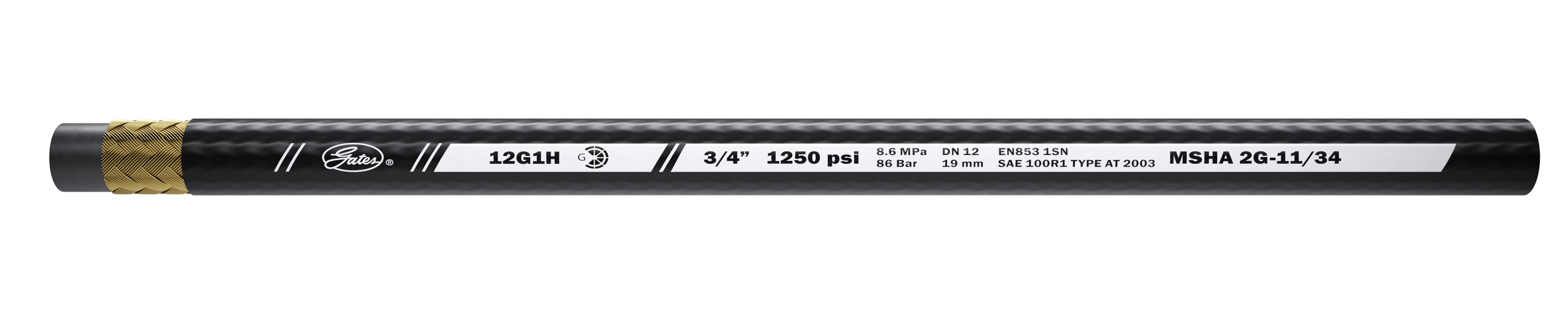 Gates 70759/12G1HXREEL G1H Wire Braid Hose - SAE 100R1 - High Temp, 70759 12G1HXREEL GATR -40°F to +275°F 9.5 241.3 5000 0.75 19.1 1.1 27.9-40°F to +275°F (-40°C to +135°C) 1250