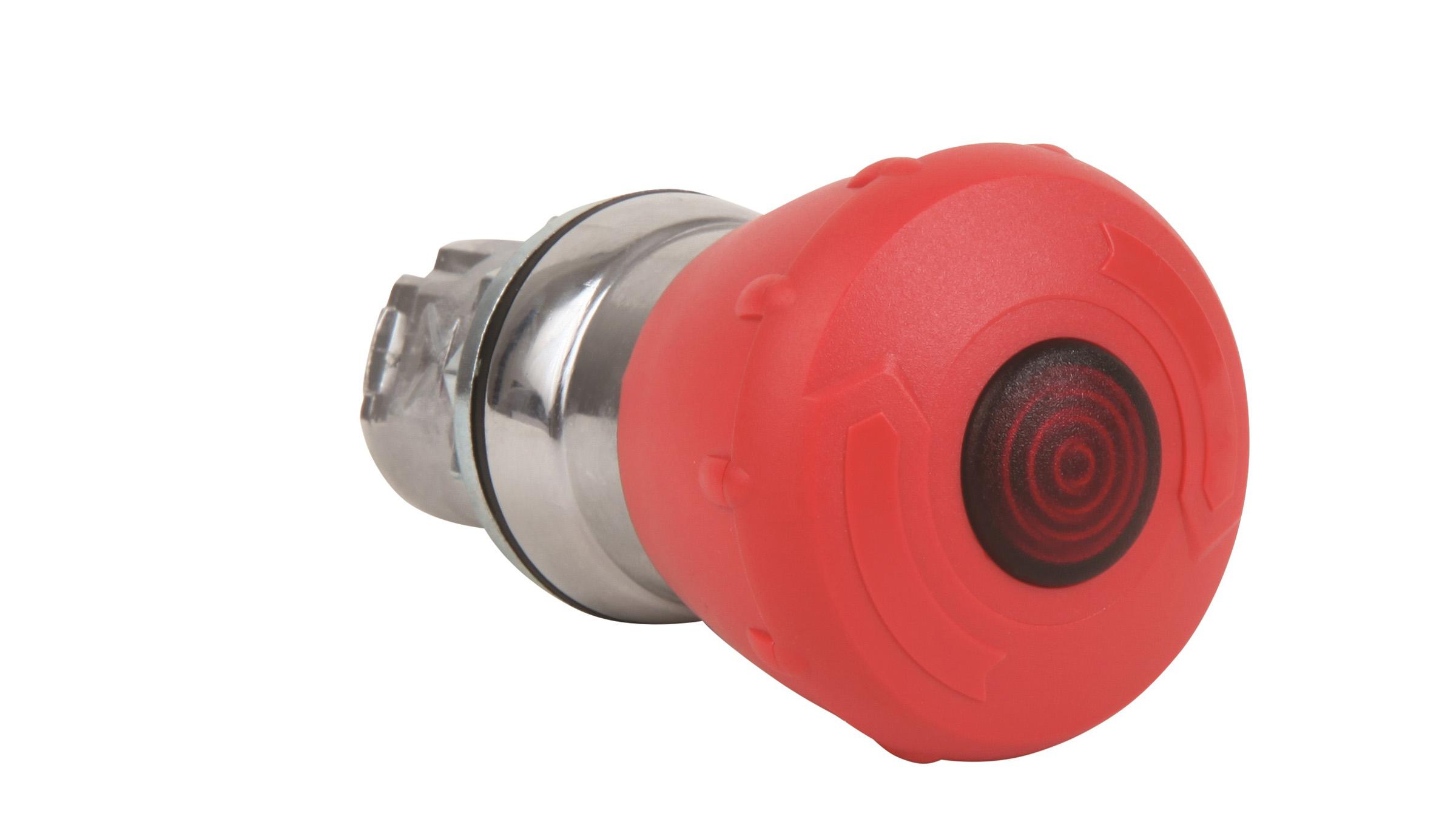 Sprecher + Schuh D7M-LMT44PN3RX12 Sprecher + Schuh D7M-LMT44PN3RX12 - D7 22mm Emergency Stop, Illuminated, Metal, Mushroom 40mm Twist-to-Release 2 Position, Red, 24V AC/DC Red LED, Plastic Latch, 1NO 2NC Standard, UL Type 4/13, IP66