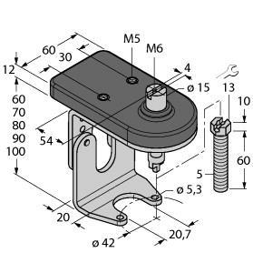 Turck BTS-DSU35-ZF04-M5 Accessories, Mounting kit for manual valves, , Mounting kit with mounting plate for dual sensor and actuator (puck), For manual valves of the size F04 acc. to ISO 5211 / DIN 3337, Height-adjustable, Adjustable shaft peg with self-locking M5 nut, Robust stainless steel, Vestamid mounting plate for sensors