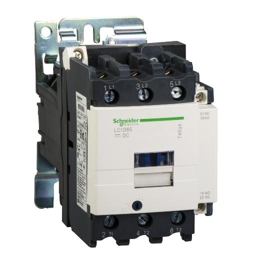 Schneider Electric LC1D806BD Schneider Electric LC1D806BD is a magnetic contactor from the Deca sub-range, designed for ring-lugs connections. It features 3 poles (3P; 3NO) and is rated for a current of 125A (AC-1) and 80A (440Vac; AC-3). This contactor is suitable for DIN rail mounting and has a net width of 85 mm. It offers a degree of protection of IP20 and operates with a control voltage (DC) of 20.4-26.4Vdc (24Vdc nom.; 0.85...1.1 x Uc). The rated operating voltage (Ue) is 1000 V, and it includes 1 normally open (NO) auxiliary contact. The rated impulse voltage (Uimp) is 8 kV. Its rated active power ranges from 22kW (220-230Vac; AC-3) to 55kW (500Vac; AC-3), with specific ratings for various voltages up to 1000Vac. It also features 1 normally closed (NC) auxiliary contact and instantaneous auxiliary contacts type of 1NO+1NC. The rated power in horsepower (HP) varies from 7.5HP at 115Vac single-phase to 60HP at 575-600Vac 3-phase. The mechanical durability of the LC1D806BD is rated at 4,000,000 operations, and its electrical durability with load is 1,500,000 operations. The rated voltage (AC) phase-to-phase is 1000 V.