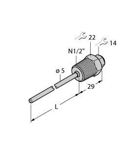 Turck THW-3-N1/2-A4-L050 Accessories, Thermowell, For Temperature Sensors, Thermowell for mounting temperature probes, End tip diameter 3 mm, Process connection 1/2 NPT male thread, Immersion depth 50 mm, "