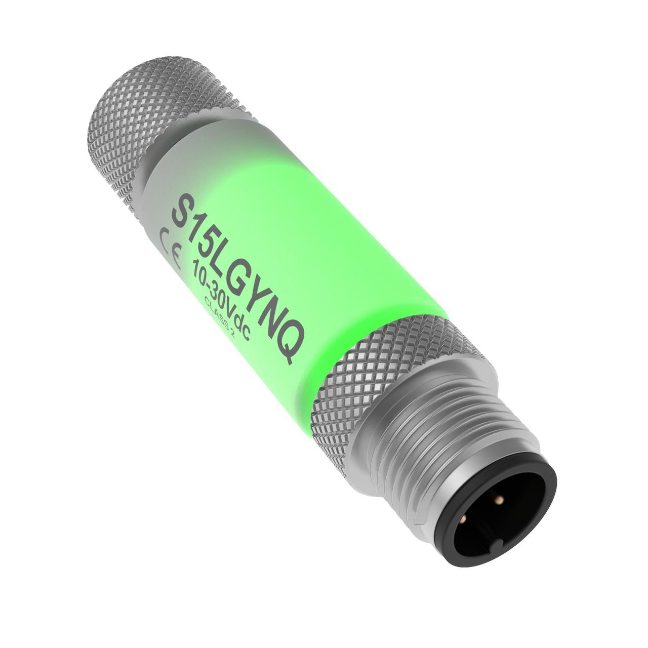 Banner S15LGYNQ Banner Engineering S15LGYNQ is a pilot light designed with a 2-color G (Not activated) / Y (activated) LED illumination for in-line sensing status indication. It features a durable polyurethane (PUR) housing and is equipped with a 4-pin Euro-style M12 male connector for connectivity. This part has dimensions of L27.9mm x D15mm and L58mm x D15mm, and operates on a supply voltage range of 10Vdc-30Vdc, with a nominal range of 12Vdc-24Vdc. It is designed to function within an ambient air temperature range of -40°C to +50°C. The S15LGYNQ offers a high degree of protection with ratings of IP66, IP67, IP68, and NEMA 1, ensuring its suitability for various environmental conditions. Its cylindrical linear strip shape is complemented by 1 x digital input (10-30Vdc; NPN) for color control, making it a versatile component for automation applications.