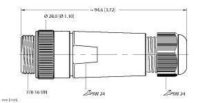 Turck BS 4161-0 5-13MM Actuator and Sensor Field Wireable, 7/8 Connection, Voltage 600 V, 7/8” Male, Straight, 6-pin, Plastic Housing, Screw terminal Wire Termination, "