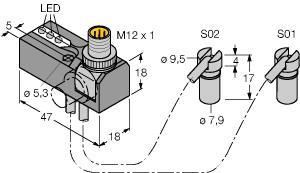 Turck NI2-BTM-0.16-BDS-2AP6X3-H1141/S34 Inductive Sensor, Monitoring Kit for Power Clamps, Rated switching distance 2 mm, Cable length (L) 0.16 m, Non-flush, Rectangular, height 18 mm, Plastic, PP GR-20, Mounting instructions and minimum distances acc. to BTM specification must be observed when mounted in metal, Blind hole: Ø 10 mm ; depth 4 mm, Resistant to magnetic fields (weld-resistant), for DC and AC fields up to 100 mT, 2 x NO contact, PNP output, DC 4-wire, 10…30 VDC