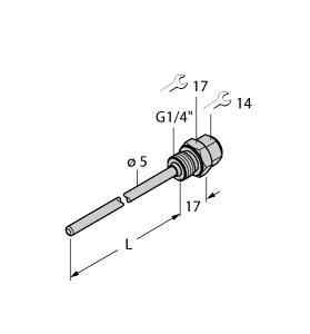 Turck THW-3-G1/4-A4-L050 Accessories, Thermowell, For Temperature Sensors, Thermowell for mounting temperature probes, End tip diameter 3 mm, Process connection G1/4 male thread, Immersion depth 50 mm, "