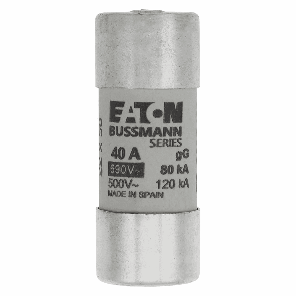 Cooper Bussmann C22G40S C22G40S Cooper Bussmann - Eaton Bussmann series low voltage 22 x 58 mm cylindrical/ferrule fuse, rated at 690 Volts AC, 40 Amps, 80 kA Breaking capacity, class gG/gL, with striker, compatible with a CH22 Modular fuse holder