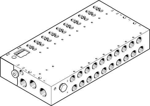 Festo 8004919 manifold rail VABM-L1-18W-G38-10-G Grid dimension: 19 mm, Assembly position: Any, Max. number of valve positions: 10, Authorisation: (* c CSA us (OL), * c UL us - Recognized (OL)), Corrosion resistance classification CRC: 2 - Moderate corrosion stress