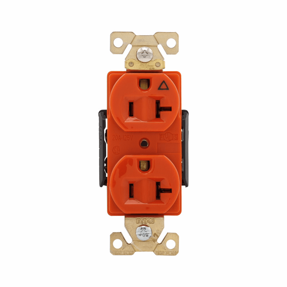 Eaton AHIG5362RN AHIG5362RN Eaton - Eaton Arrow Hart extra heavy-duty industrial specification grade duplex receptacle,#14 to 10 AWG,20A,Flush,125V,Back and side,Orange,Brass,High-impact nylon face,Glass-filled nylon base,5-20R,Two-pole,three-wire,grounding,Screw,Core pack