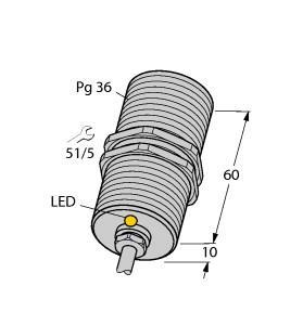 Turck BI20-G47-Y1X Inductive Sensor, Rated switching distance 20 mm, Cable length (L) 2 m, Flush, Threaded barrel, PG36, Chrome-plated brass, DC 2-wire, nom. 8.2 VDC, Output acc. to DIN EN 60947-5-6 (NAMUR), Cable connection, ATEX category II 2 G, Ex zone 1, ATEX category II 1 D, Ex zone 20, SIL2 (Low Demand Mode) acc. to IEC 61508, PL c acc. to ISO 13849-1 at HFT0, SIL3 (All Demand Mode) acc. to IEC 61508, PL e acc. to ISO 13849-1 with redundant configuration HFT1