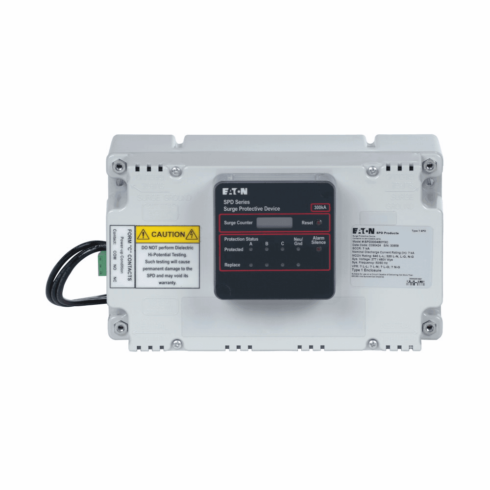 Eaton SPD250400Y2J SPD250400Y2J Eaton - Surge Protection Device, SPD series, For motor control centers, 250 kAIC, 230/400V wye (4W+G), Standard feature package, Internal integrated mount, 320 L-N, 320 L-G, 320 N-G, 640 L-L operating voltage