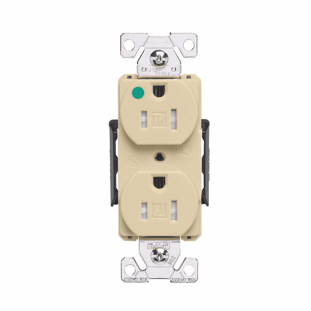 Eaton AHTR8200V AHTR8200V Eaton - Eaton Arrow Hart extra heavy-duty hospital grade duplex receptacle, #14-10 AWG, 15A, Healthcare, Flush, 125V, Back and side, Ivory, Brass, High-impact nylon face, PVC base, 5-15R, Duplex, Screw, Glass-filled nylon, Core pack