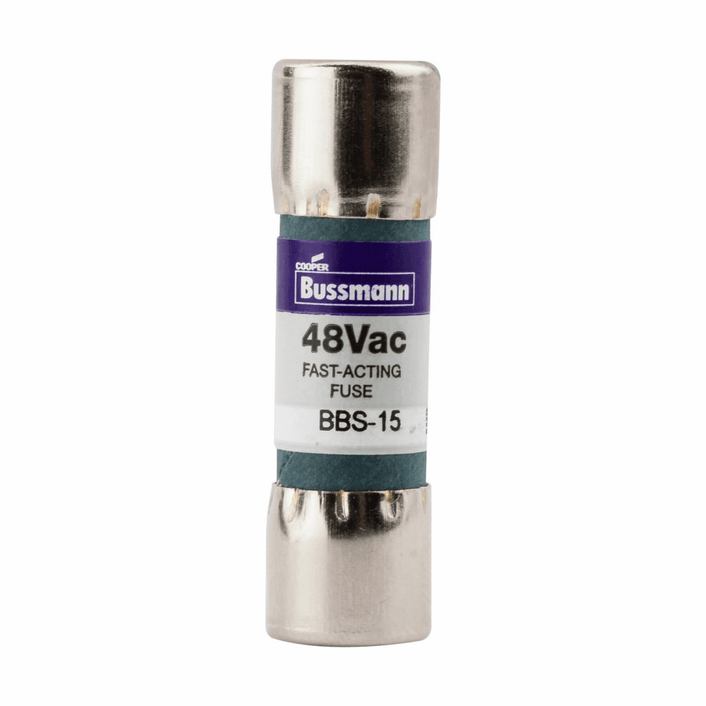 Cooper Bussmann BBS-15 BBS-15 Cooper Bussmann - Eaton Bussmann series BBS fuse, Fast acting Midget fuse, 15 A, Non-indicating, Ferrule end x ferrule end, Consult factory, Nickel-plated brass endcaps, Standard, 48 V