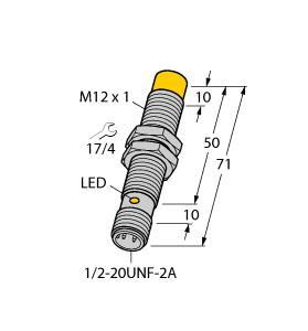 Turck NI4-G12-AZ33X-B3131 Inductive Sensor, Rated switching distance 4 mm, Non-flush, Threaded barrel, M12 x 1, Chrome-plated brass, AC 2-wire, 20…250 VDC, DC 2-wire, 10…300 VDC, NO contact, 1/2 male connector, "