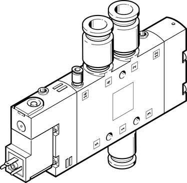 Festo 163150 solenoid valve CPE18-M1H-5L-QS-8 High component density Valve function: 5/2 monostable, Type of actuation: electrical, Width: 18 mm, Standard nominal flow rate: 850 l/min, Operating pressure: 2,5 - 10 bar