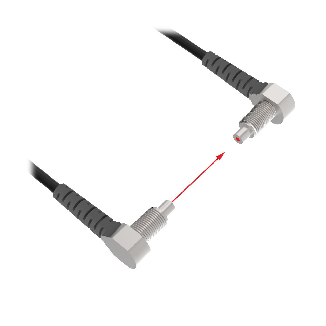 Banner PIAT43UTA-VL Banner Engineering PIAT43UTA-VL is a fiber optic sensor designed for through-beam system applications, functioning as an opposed mode pair of individual fibers positioned side by side with right-angled sensing. It features a 1mm fiber core diameter and falls under the Plastic fiber series. The sensor has a cylindrical (threaded) end tip, with the sensing end made of stainless steel and the fiber sheathed in a Steelskin fiber material for enhanced durability. It has a length of 6ft (approximately 2m) and is capable of operating in ambient air temperatures up to +70°C.