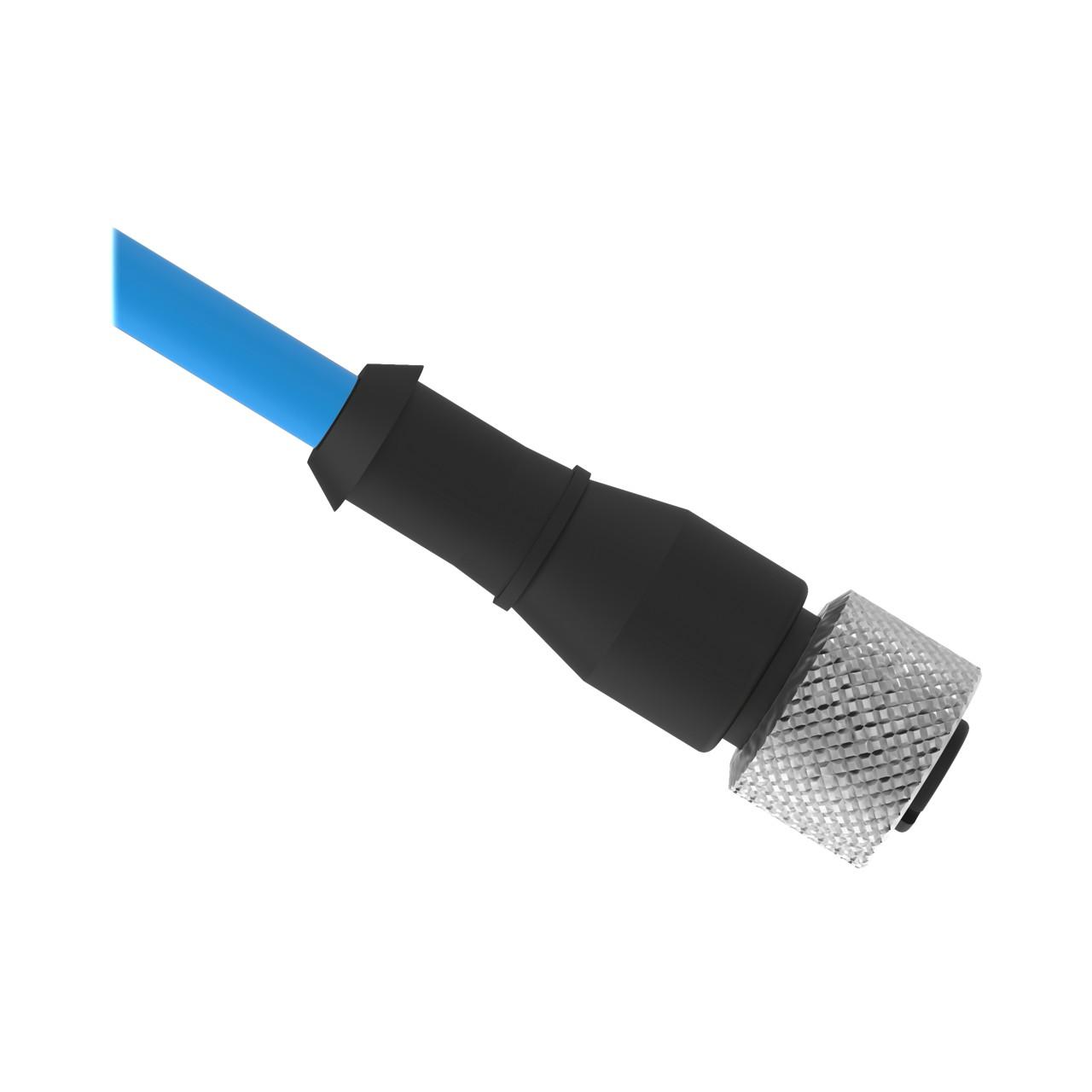 Banner MQD9-406 Banner Engineering MQD9-406 is a pre-assembled cable/cordset designed for various automation applications. It features a single-ended design with a 4-pin Euro-style M12 female connector and bare end flying leads. The cable has a diameter of 5.2mm and is protected by blue sheathing made of PVC, ensuring durability and ease of identification in complex setups. The chrome-plated brass coupling nut enhances the connector's durability and resistance to environmental factors. This model offers an ambient air temperature operation range from -40 to +105°C, making it suitable for a wide range of industrial environments. With a length of 6.5ft (2m) and a rated voltage of 250Vac, it meets IP67 standards for protection against dust and water ingress, ensuring reliable connections in demanding conditions.